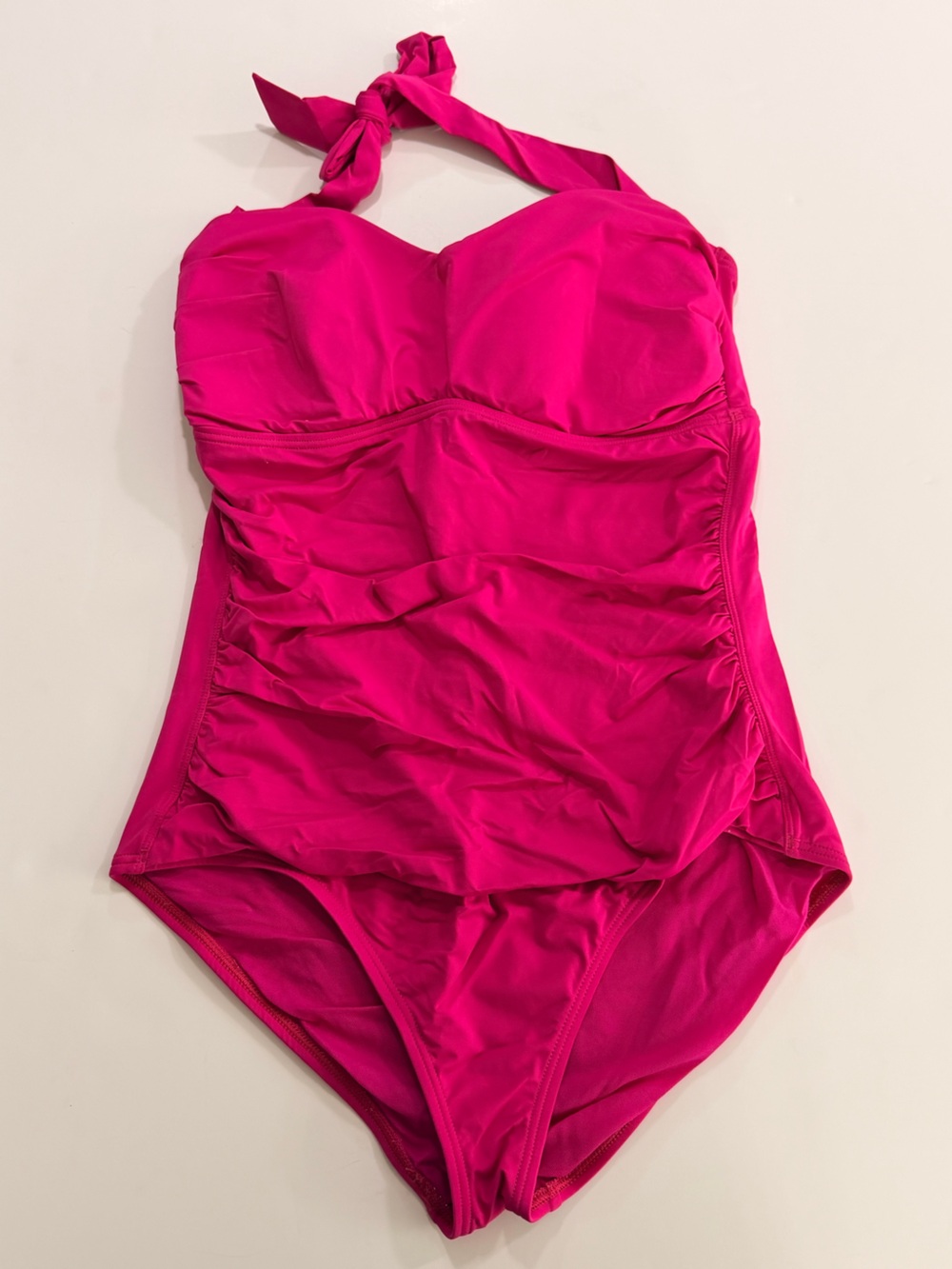 Tommy Bahama Ruched Tie Neck Halter One Piece Swimsuit Hot Pink Size 14